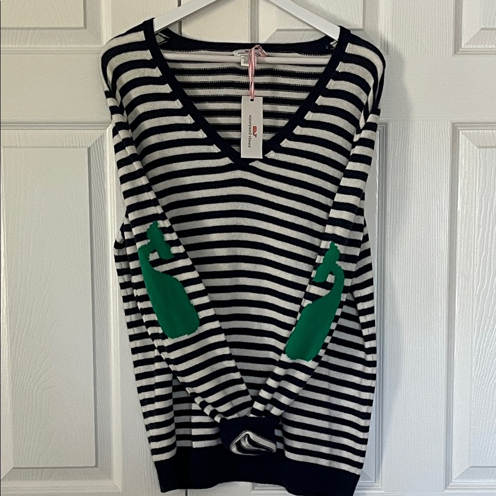 Vineyard Vines V Neck Sweater with Whale Elbow Patches